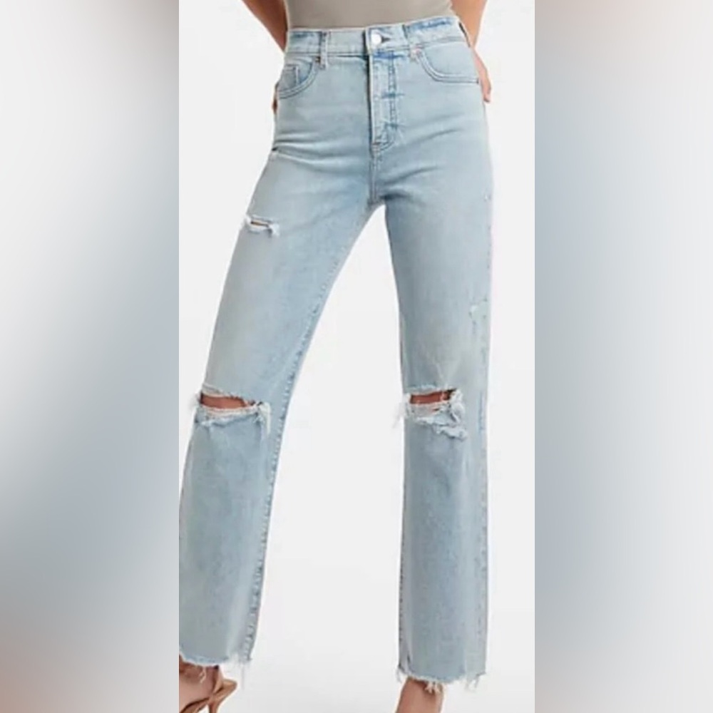 Express Light Blue High Rise Distressed Jeans